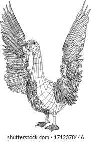 Goose polygonal lines illustration. Vector goose on the white background