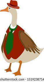 Goose with red hat, illustration, vector on white background.