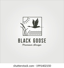 goose and river plant line art logo vector symbol illustration design