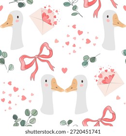 Ganso romántico patrón sin fisuras. Fondo lindo de los pájaros que abrazan para el día de San Valentín, diseño de la tarjeta de la boda o del Fondo de pantalla