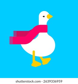 Goose in scarf. White goose in red scarf.