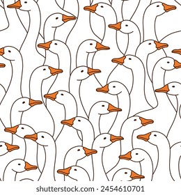 Goose seamless pattern. Cute cartoon ducks background. Hand drawn vector illustration. Texture for print, textile, fabric.