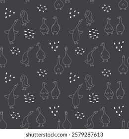 Goose Seamless Pattern. Cute Cartoon geese, Vector Illustration Background.