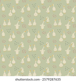 Goose Seamless Pattern. Cute Cartoon geese, Vector Illustration Background.