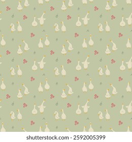 Goose Seamless Pattern. Cute Cartoon geese, Vector Illustration Background.