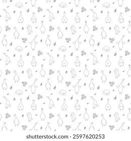 Goose Seamless Pattern. Cute Cartoon geese, Vector Illustration Background.