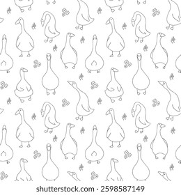 Goose Seamless Pattern. Cute Cartoon geese, Vector Illustration Background.
