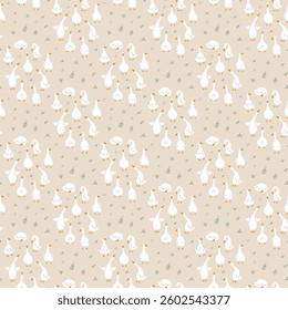 Goose Seamless Pattern. Cute Cartoon geese, Vector Illustration Background.