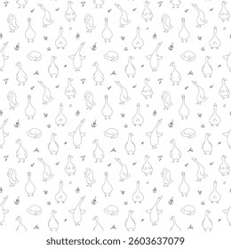 Goose Seamless Pattern. Cute Cartoon geese, Vector Illustration Background.