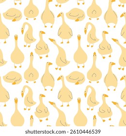 Goose Seamless Pattern. Cute Cartoon geese, Vector Illustration Background.