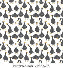 Goose Seamless Pattern. Cute Cartoon geese, Vector Illustration Background.