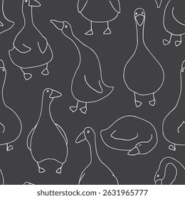 Ganso Padrão Sem Costura. Gansos de desenhos animados bonitos, fundo de ilustração vetorial.