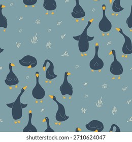 Ganso sin patrón. Gansos lindos de la historieta, fondo de la Ilustración vectorial.