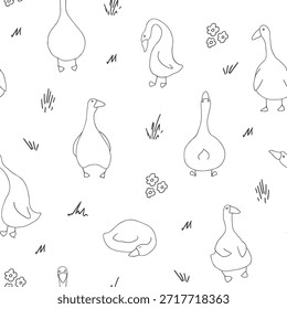 Ganso sin patrón. Gansos lindos de la historieta, fondo de la Ilustración vectorial.