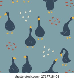 Ganso sin patrón. Gansos lindos de la historieta, fondo de la Ilustración vectorial.