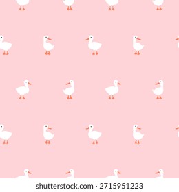 Ganso sin patrón. Pato blanco pájaros sobre un fondo rosa. Lindo estampado para tela, textil y papel de regalo. 