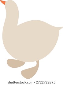 Ganso en vista lateral caminando con cuerpo redondo, ala corta y pico Pequeño, Formas limpias y curvas suaves. Símbolo de la vida en la granja, la naturaleza tranquila y el encanto del campo para mascotas. Ilustración vectorial de dibujos animados.