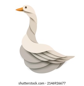 Goose silhouette isolated on white background. Abstract farm animal. Creative 3d concept in cartoon craft paper cut style. Colorful minimal design character. Modern geometric vector illustration.