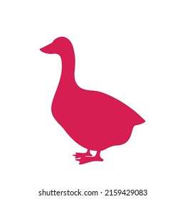Goose silhouette, red on white background. Vector illustration symbol template for food packaging design.