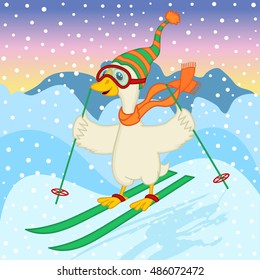 goose ski jumping - vector illustration, eps