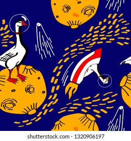 
Goose in space in a spacesuit