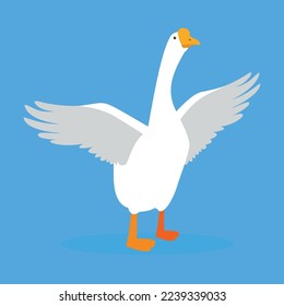 goose spread its wings on a blue background