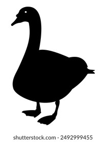 Gans steht halbseitig. Schwarze Silhouette auf transparentem Hintergrund.