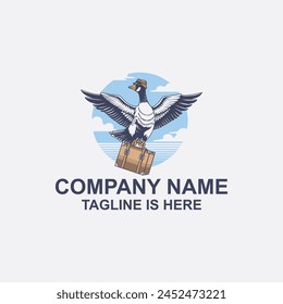 Goose traveling logo premium vector the Concept of Isolated Technology. Flat Cartoon Style Suitable for Landing Web Pages,T shirt, Flyers, Stickers