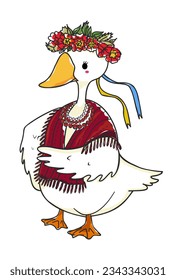  the Goose, Ukrainian woman vector illustration for print and other.