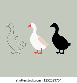 goose , vector illustration ,  flat style , black silhouette set