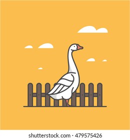 Goose, vector illustration. Outline icon. Yellow background.