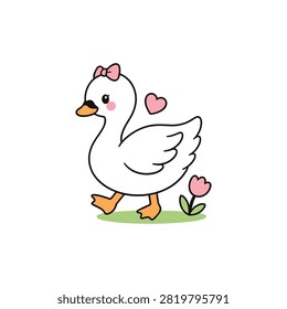 Goose Vector Illustration Sticker. Goose Sticker Collections. Cute Kawaii Goose. Sticker Collectiion. Goose Collection