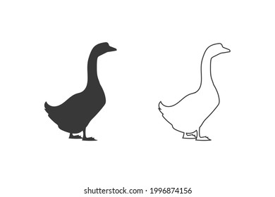 Goose vector silhouette icon set. Vector