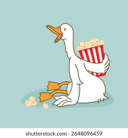 ganso assistindo filme, comendo pipoca, fast food, cinema, interessante, uau, admiração, trama interessante, ganso bobo, ganso, sonho, descanso, crianças, verão, primavera, ganso preguiçoso, bobo, sentado, reboot