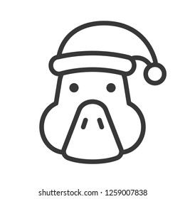 goose wearing santa hat, outline icon editable stroke