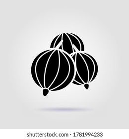 Gooseberries black icon isolated on a gray background with soft shadow