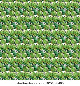 Gooseberries with leaves. Seamless pattern 