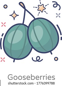 Gooseberries vector style, flat icon of tropical fruit 