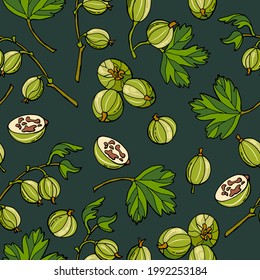 Gooseberry berry seamless pattern. Hand-drawn style. Design for fabric, textile, wallpaper, packaging.	
