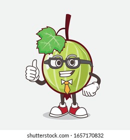 Gooseberry cartoon businessman mascot character wearing tie and glasses
