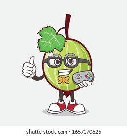 Gooseberry cartoon mascot character as attractive gamer