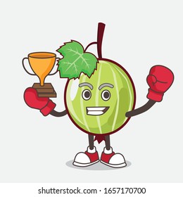 Gooseberry cartoon mascot character as Boxing winner of arcade game machine