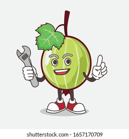 Gooseberry cartoon mascot character as happy mechanic