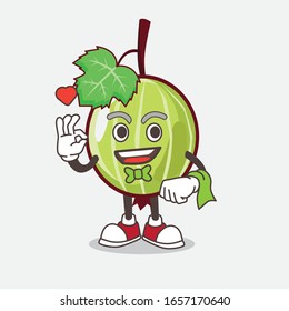 Gooseberry cartoon mascot character working as a Waiter