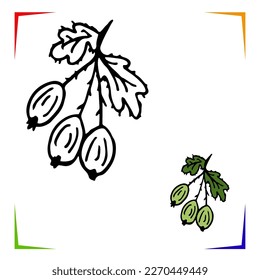 Página de Colores de Gooseberry. Hoja de cálculo de Vector Educational coloreada por muestra. Pintar niños en edad preescolar. Elementos para colorear libros, páginas, impresiones, ilustraciones de diseño en forma de esquema para niños