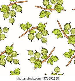 Gooseberry Currant seamless pattern. Collection of berries.  Vector illustration of berries for design menus, recipes and packages product.