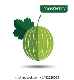 Gooseberry, fruit on white background. Flat design style. vector illustration.