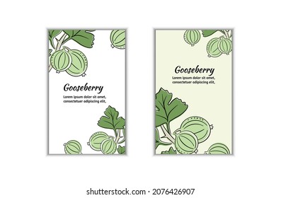 Gooseberry fruit vector menu design templates. Vector fruit illustration with hand drawn doodles for greeting card, banner. With space for text 