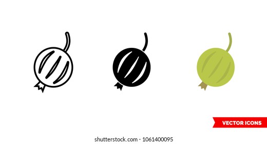 Gooseberry icon of 3 types: color, black and white, outline. Isolated vector sign symbol.