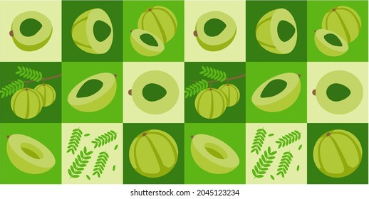 Gooseberry also known Amla abstract seamless geometric vector pattern for packaging design